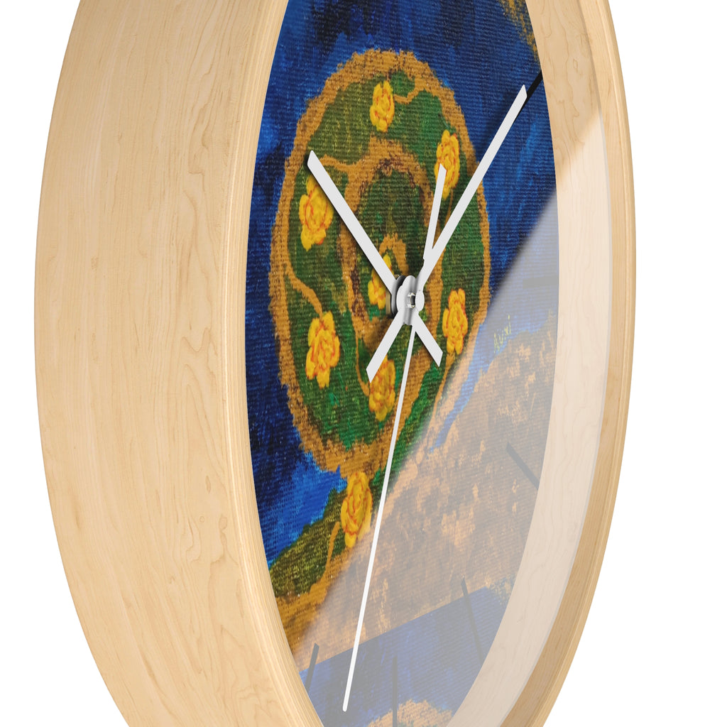 Botanical Mandala Wall Clock — Floral Blue & Gold Decorative Clock