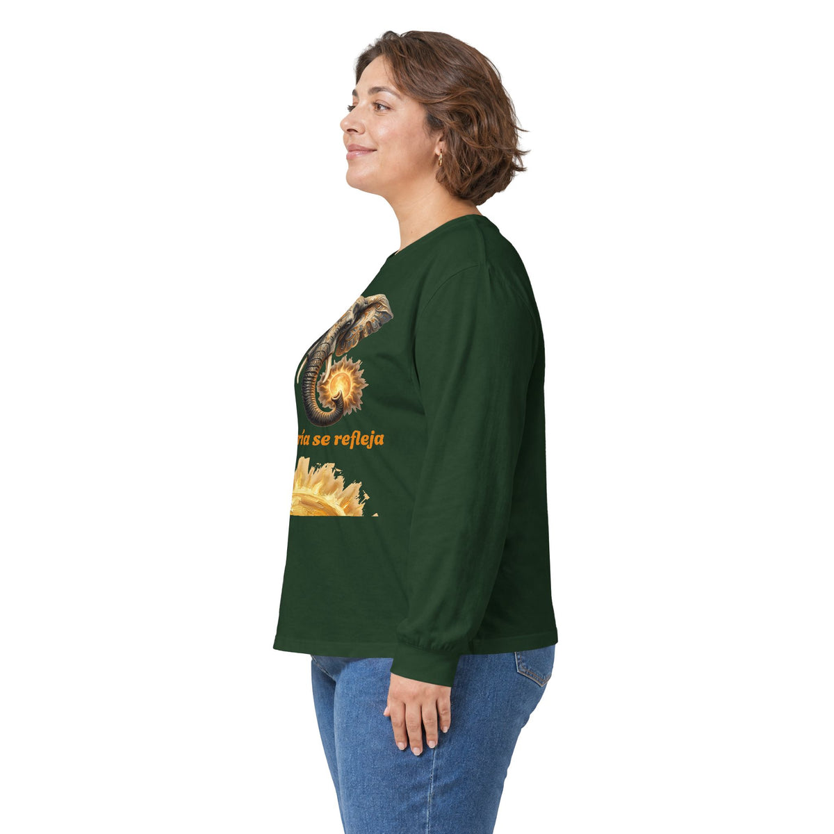 Elephant & Sun Long Sleeve Tee — "la sabiduría se refleja" Inspirational Graphic Shirt