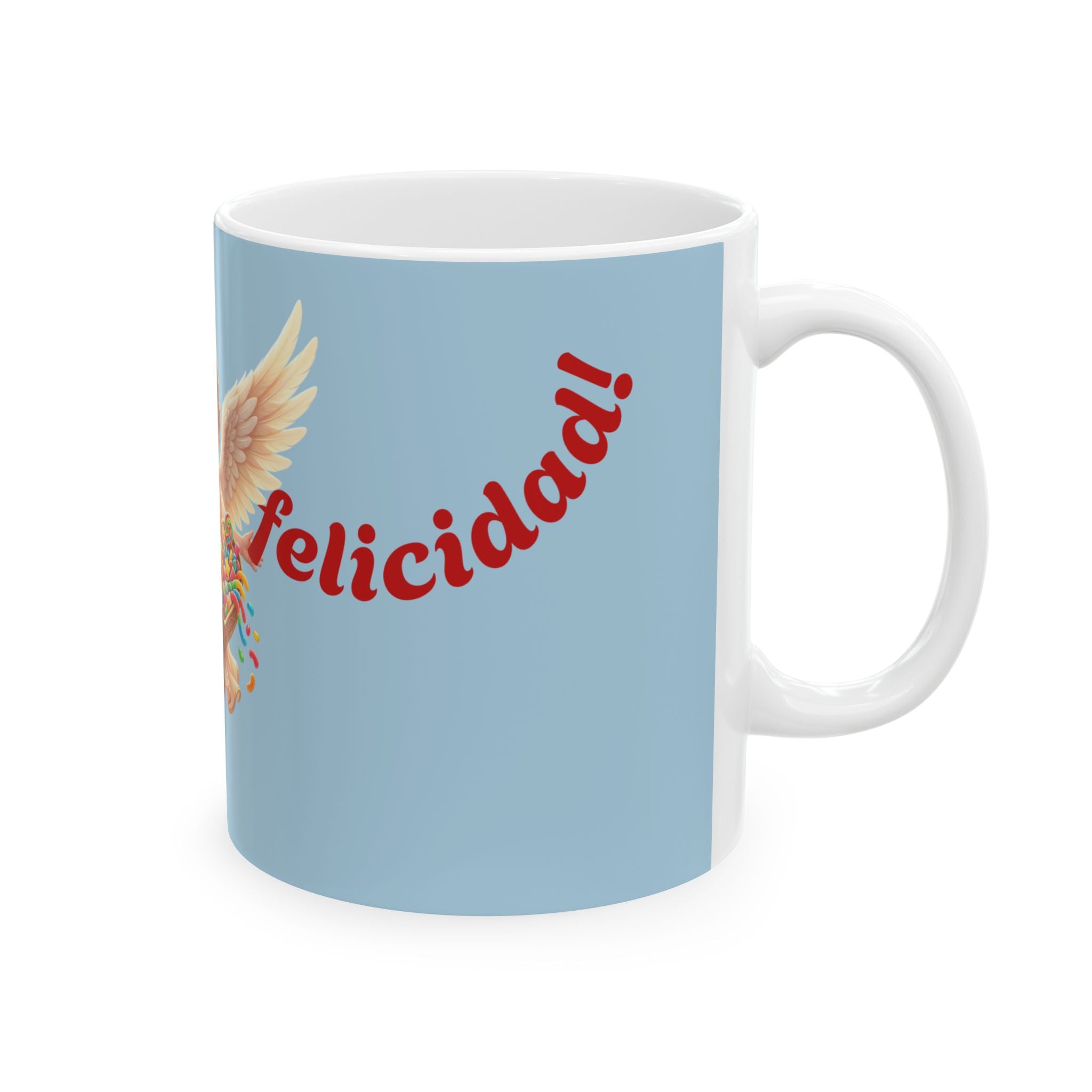 Vintage Cupid Angel Mug with Candy Heart — 'Feliz' Romantic Valentine Coffee Cup
