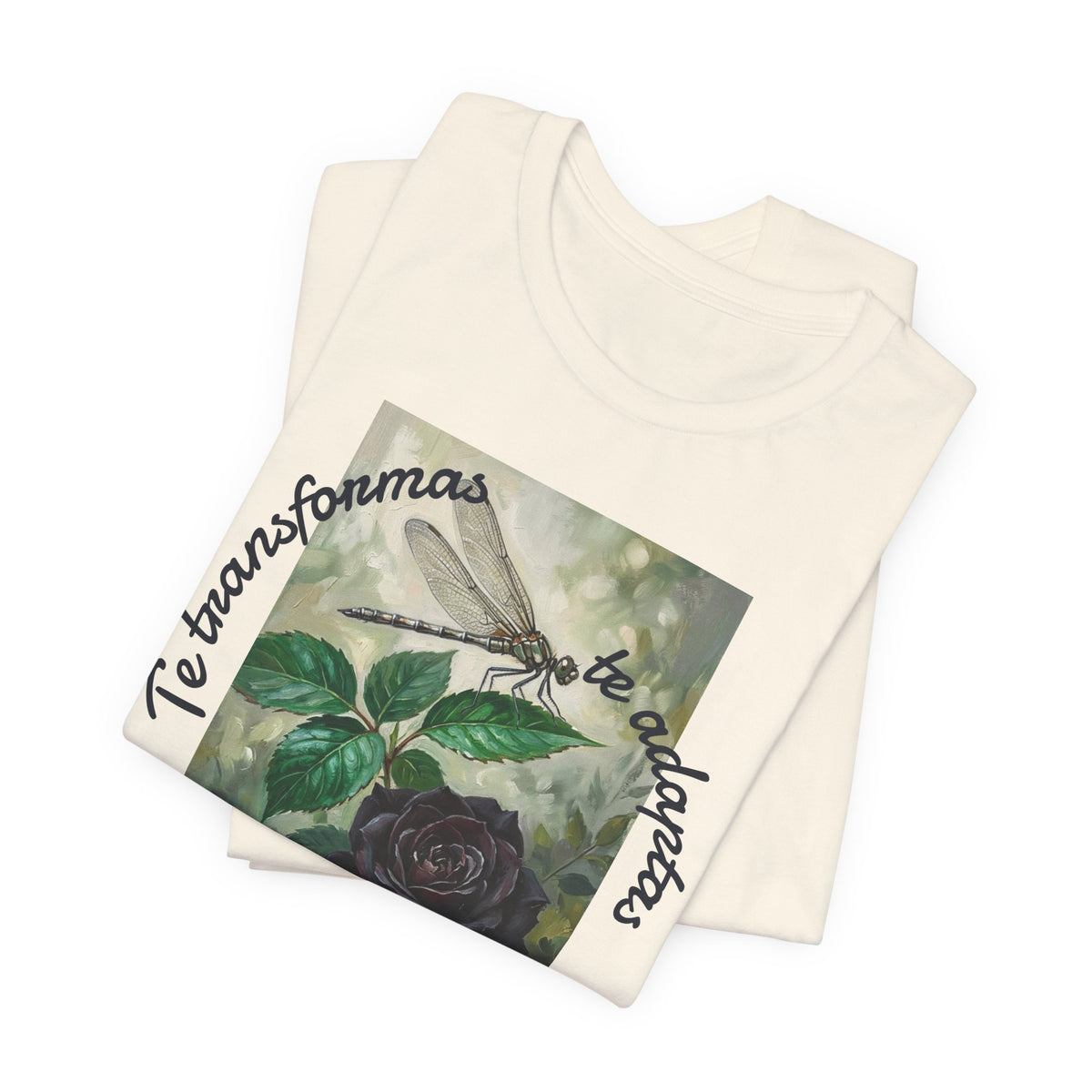 T‑Shirt — Vintage Botanical Dragonfly with Spanish Quote (“Te transformarás, te despertarás y evolucionas”)