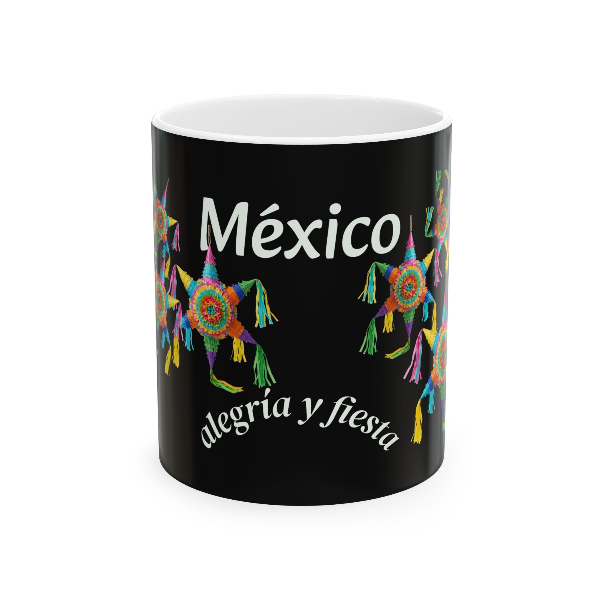 Mexico Alegría y Fiesta Mug — Colorful Piñata Ceramic Coffee Cup (11oz, 15oz)