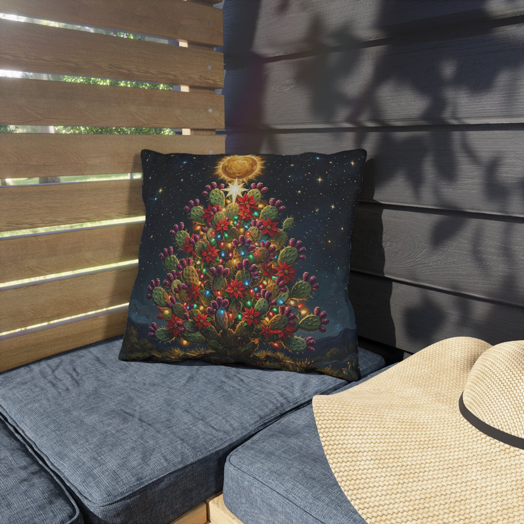 Southwestern Cactus Christmas Outdoor Pillow — Festive Desert Holiday Decor