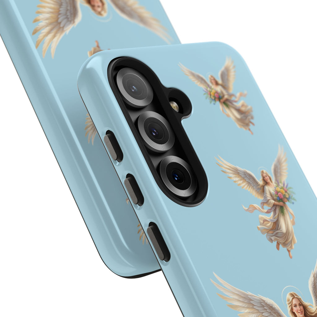 Angel Print Tough Phone Case — Vintage Cherub Guardian on Sky Blue