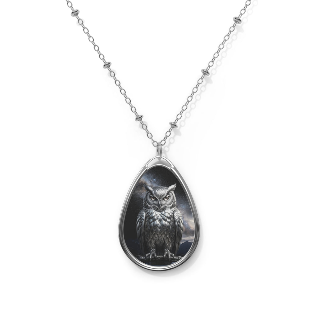 Owl Oval Pendant Necklace – Gothic Moonlit Owl Teardrop Jewelry