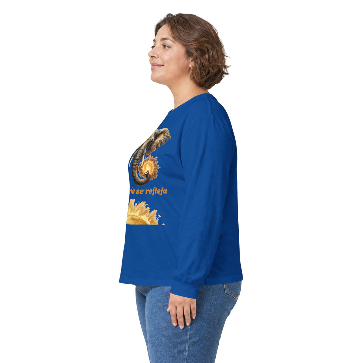 Elephant & Sun Long Sleeve Tee — "la sabiduría se refleja" Inspirational Graphic Shirt