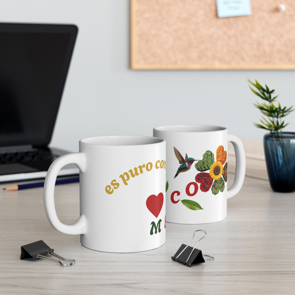 Mexico Corazón Ceramic Mug — Hummingbird & Floral Love Coffee Cup (11oz/15oz)