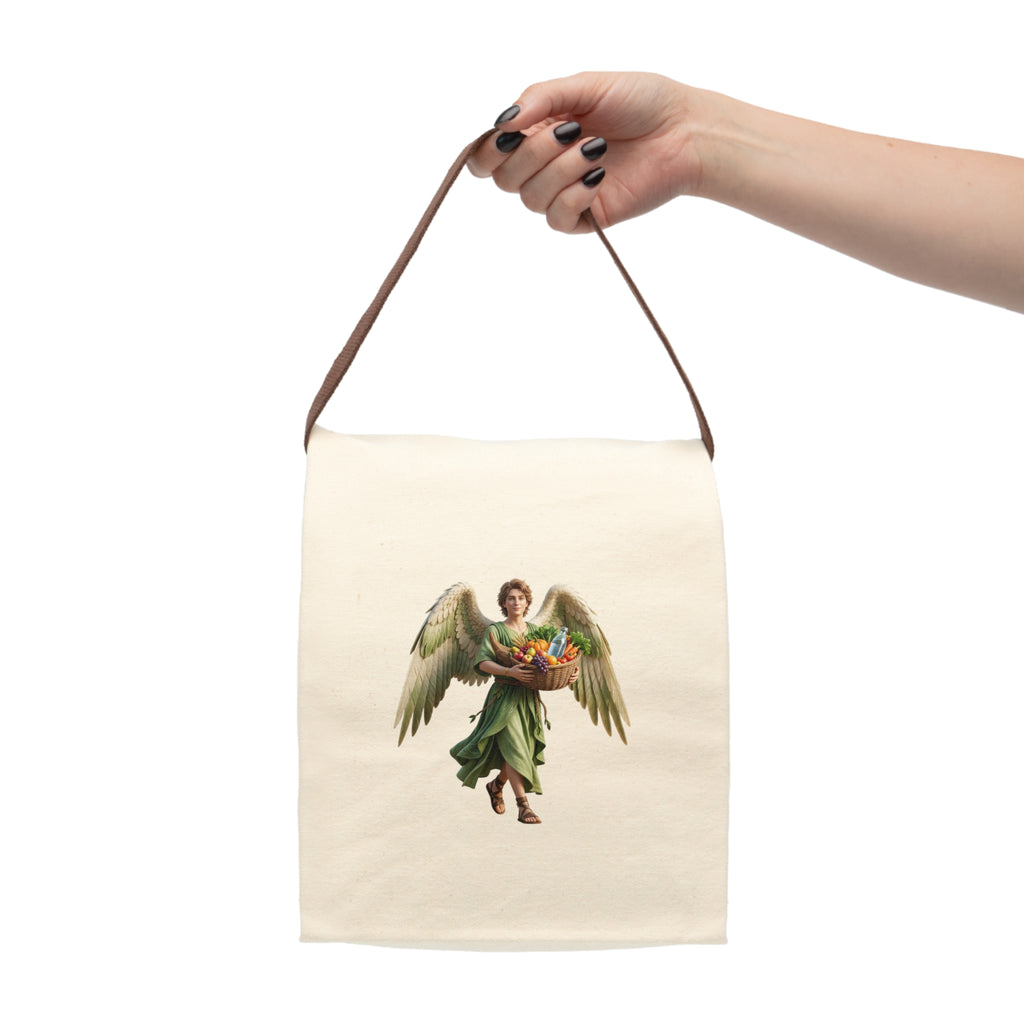 Angel Harvest Canvas Lunch Bag with Strap — Vintage Guardian Carrying Fruit