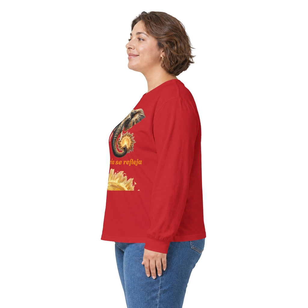 Elephant & Sun Long Sleeve Tee — "la sabiduría se refleja" Inspirational Graphic Shirt