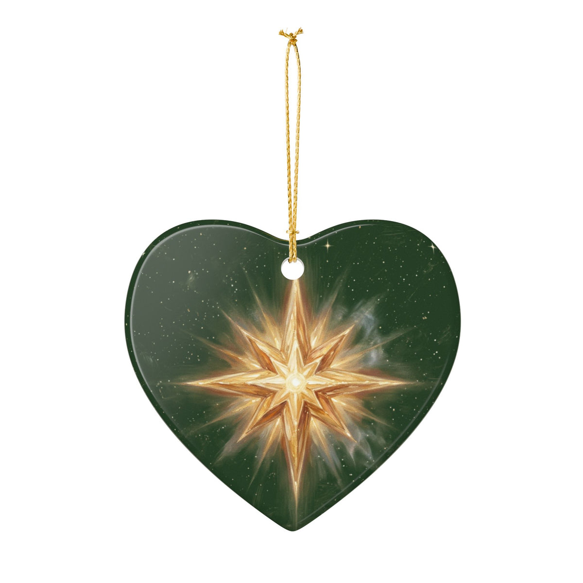 Starburst Ceramic Heart Ornament — Gold Star Christmas Decoration