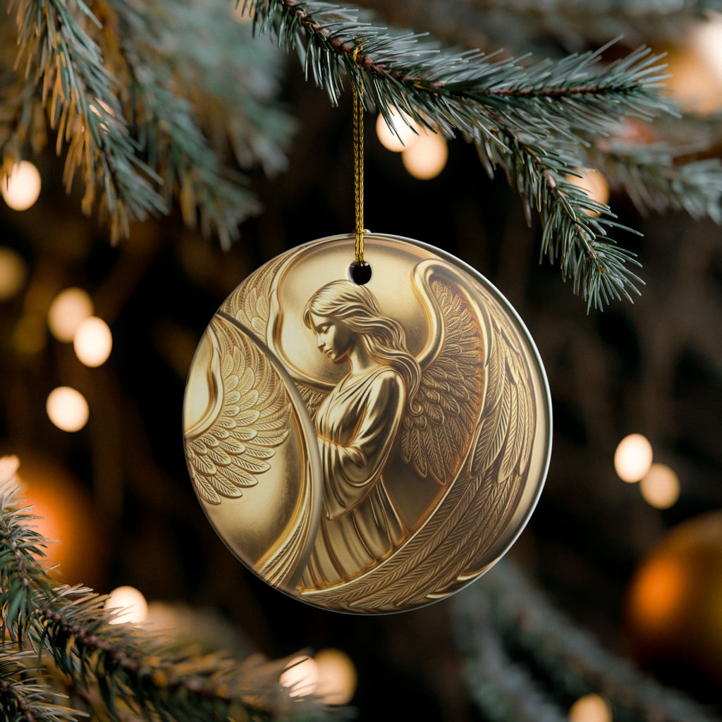 Golden Angel Heart Ceramic Ornament — Memorial & Religious Decoration