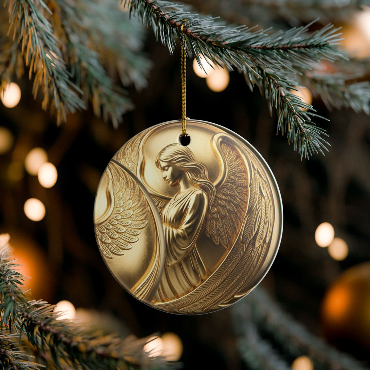 Golden Angel Heart Ceramic Ornament — Memorial & Religious Decoration