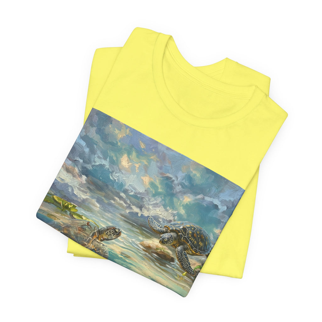 Sea Turtle Beach Art T-Shirt – Coastal Ocean Wave Graphic Tee
