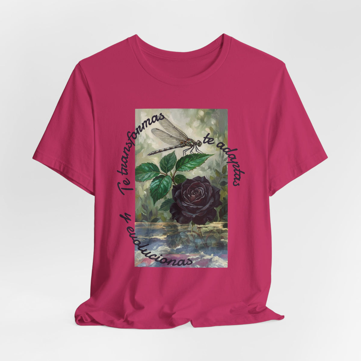 T‑Shirt — Vintage Botanical Dragonfly with Spanish Quote (“Te transformarás, te despertarás y evolucionas”)