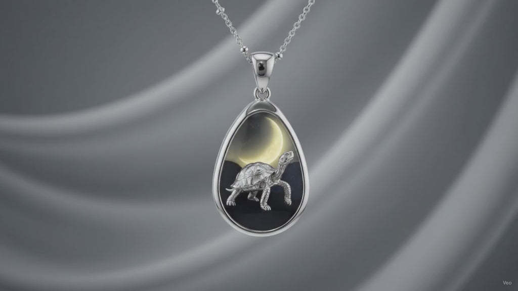 Turtle Moon Oval Necklace — Sterling Teardrop Pendant Jewelry for Nature Lovers & Birthday Gifts
