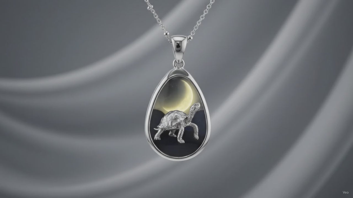 Turtle Moon Oval Necklace — Sterling Teardrop Pendant Jewelry for Nature Lovers & Birthday Gifts