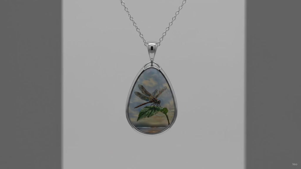 Dragonfly Oval Necklace Pendant — Nature-Inspired Silver Teardrop Jewelry